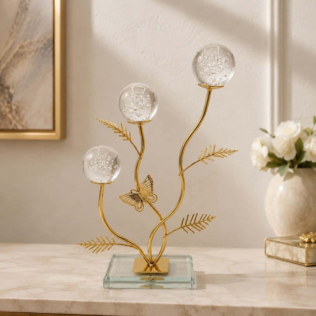 Golden Branch Crystal Globe Showpiece