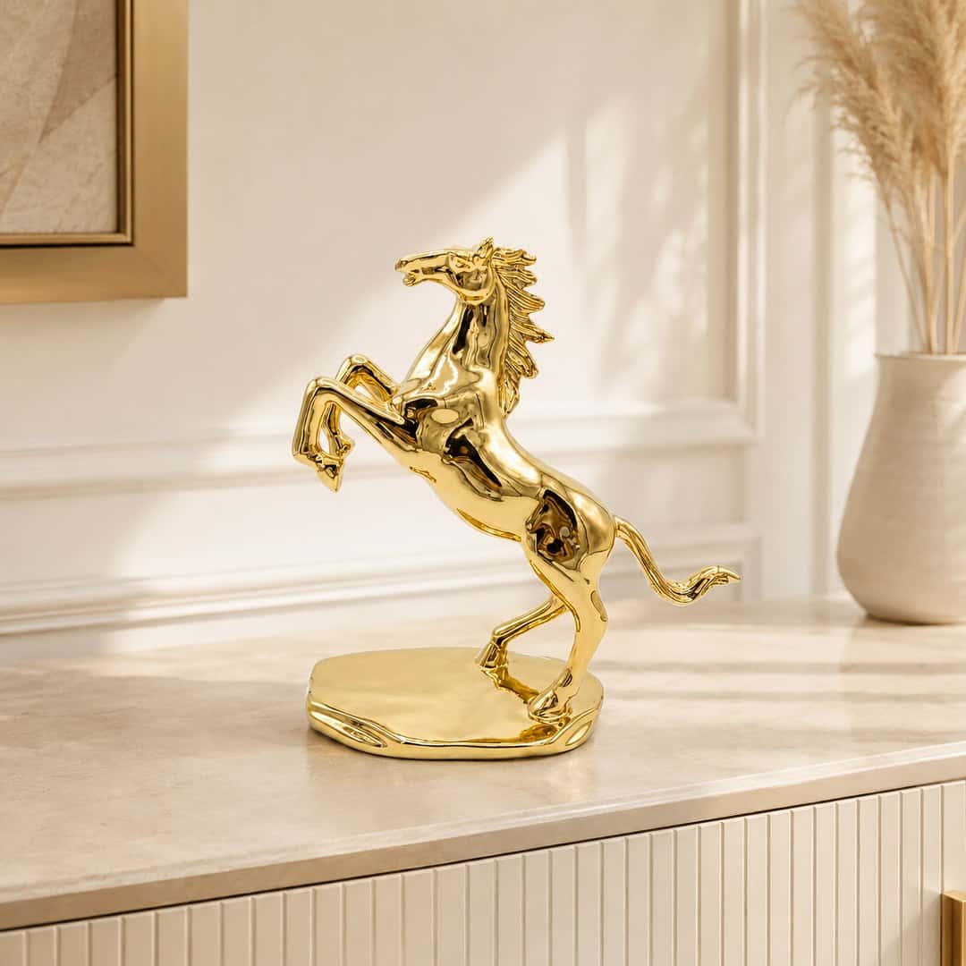 Golden Rearing Horse Sculpture
