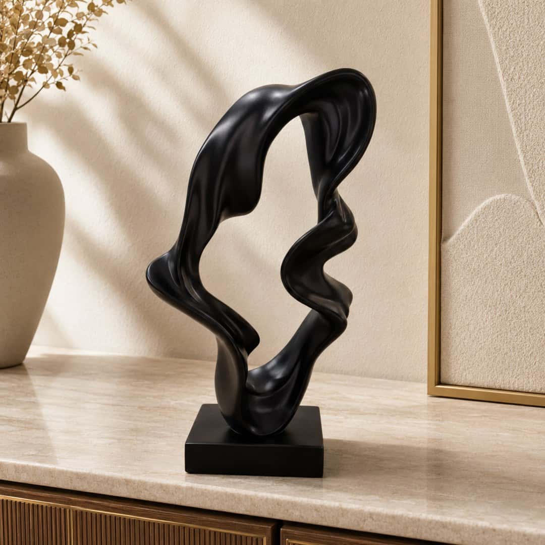 Black Marble Loop Abstract Sculpture