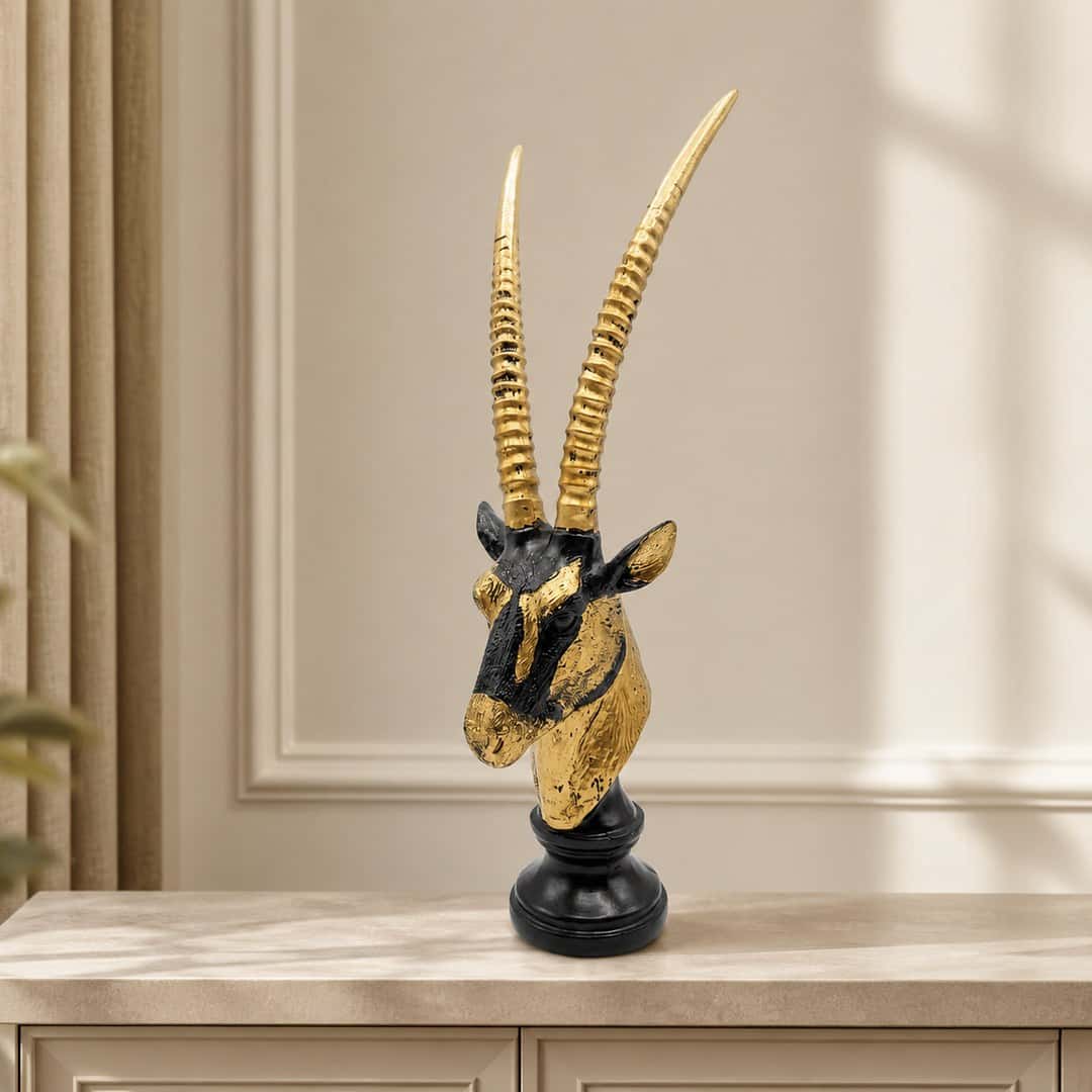 Gold Black Antelope Head Sculpture