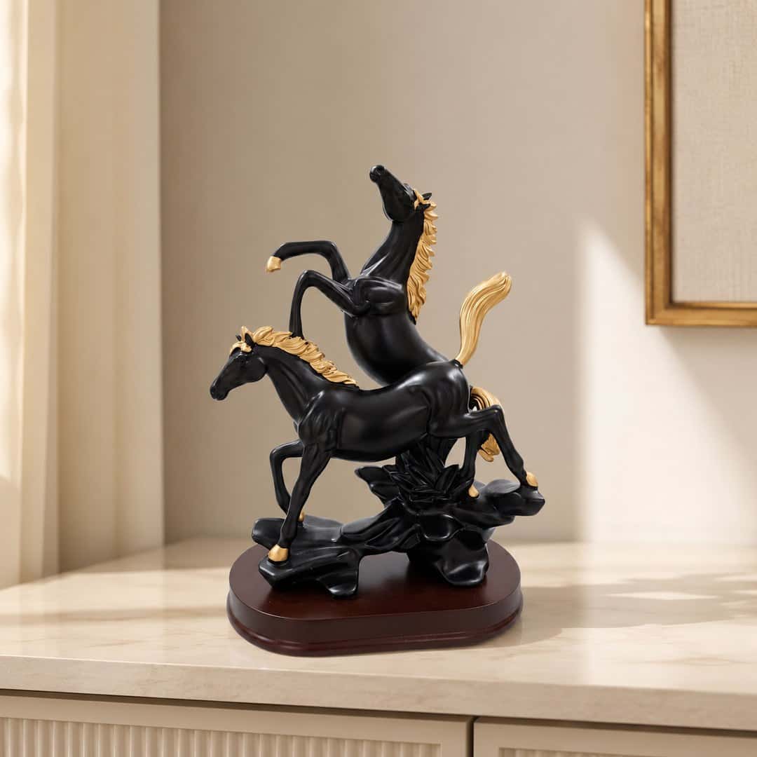 Black Golden Horse Pair Sculpture