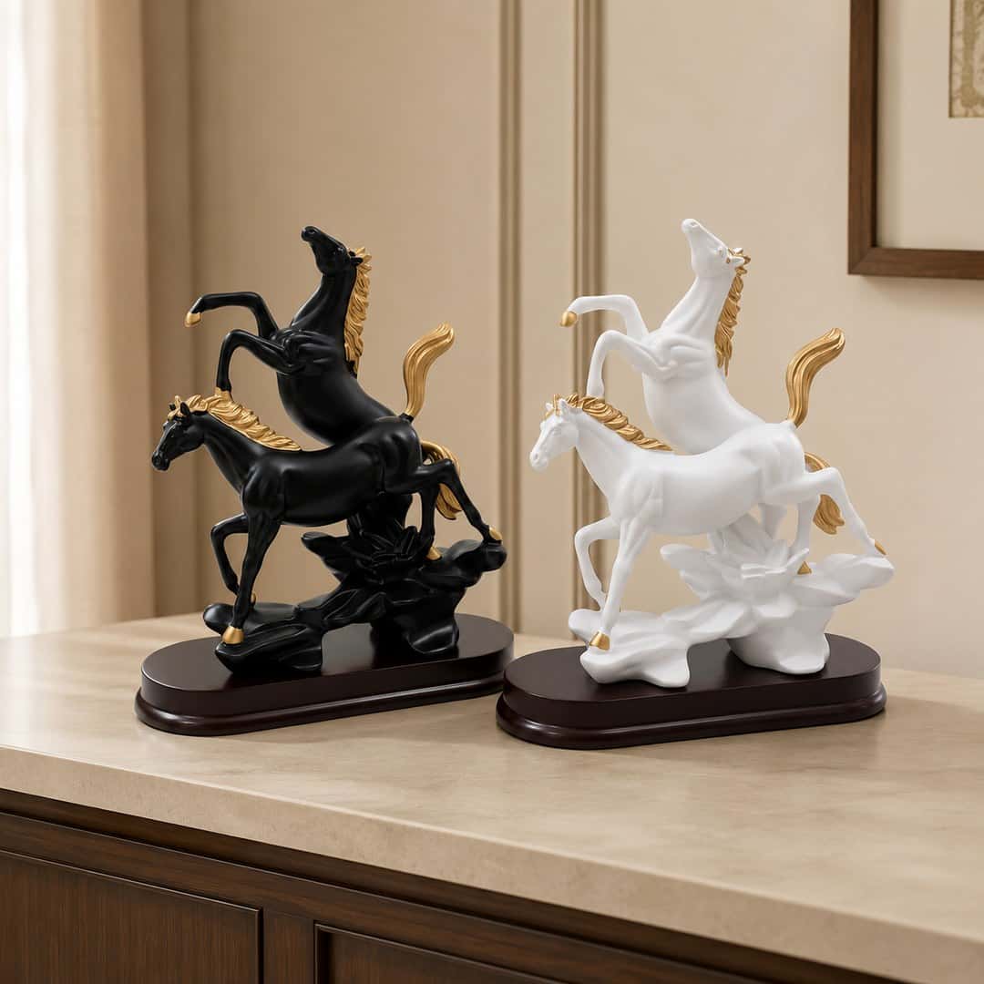 Black White Horse Pair Sculpture