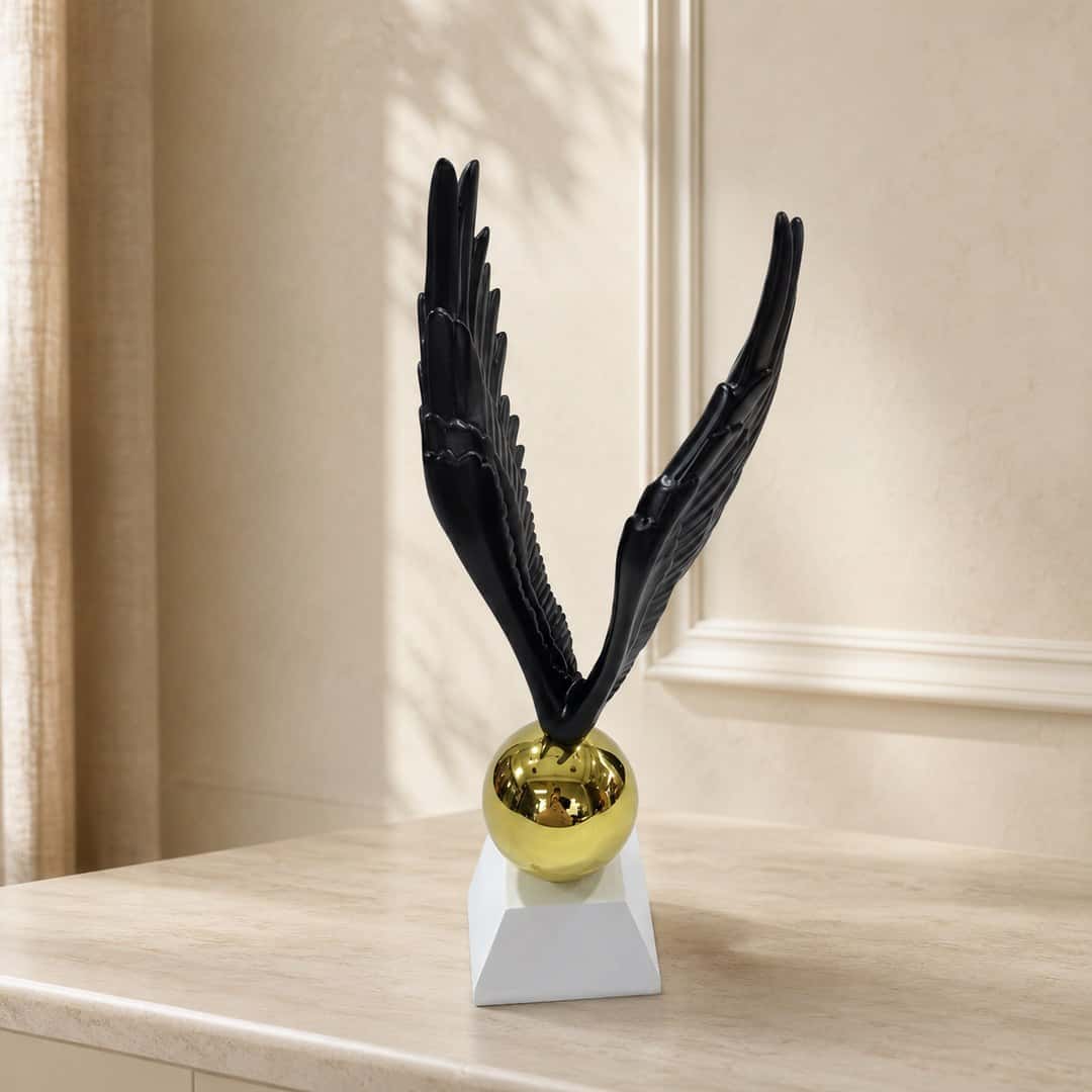 Black Winged Orb Abstract Sculpture