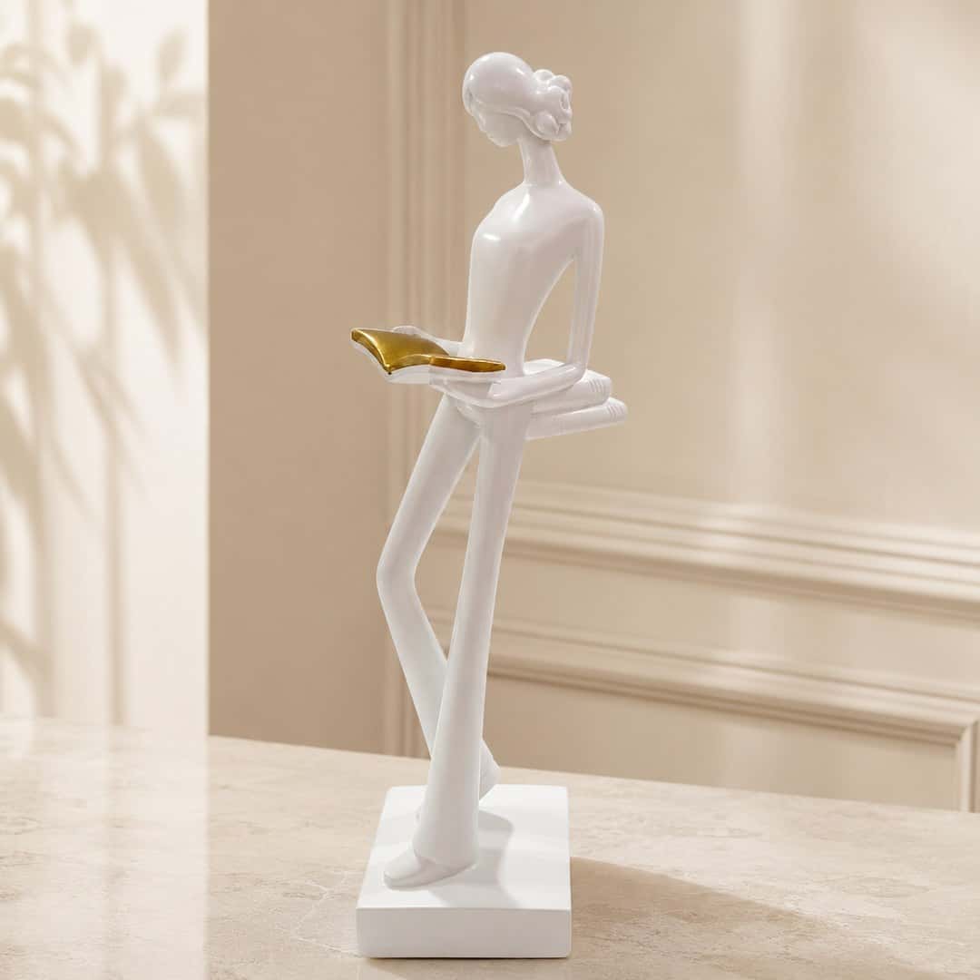 White Gold Reader Figure Sculpture