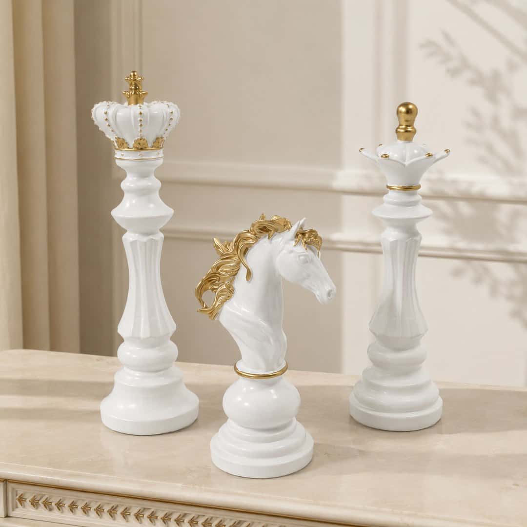 White Gold Chess Sculpture Set