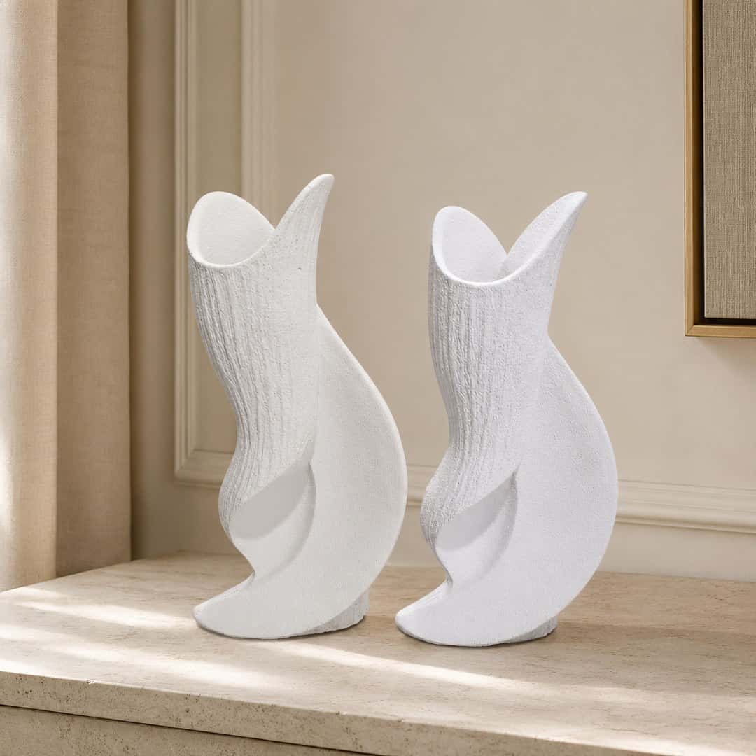 Tall Minimalist White Ceramic Vase Set