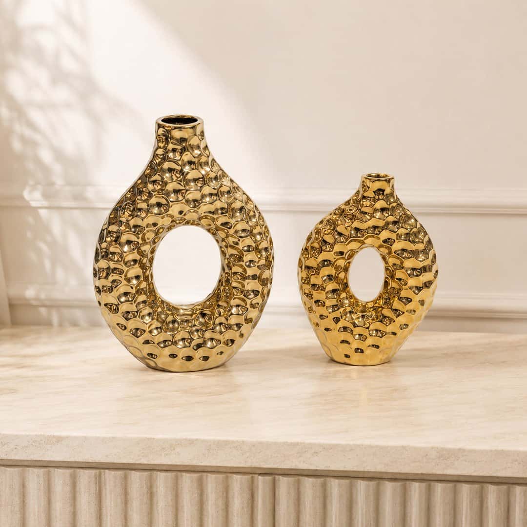 Gleaming Gold Decorative Vase Set