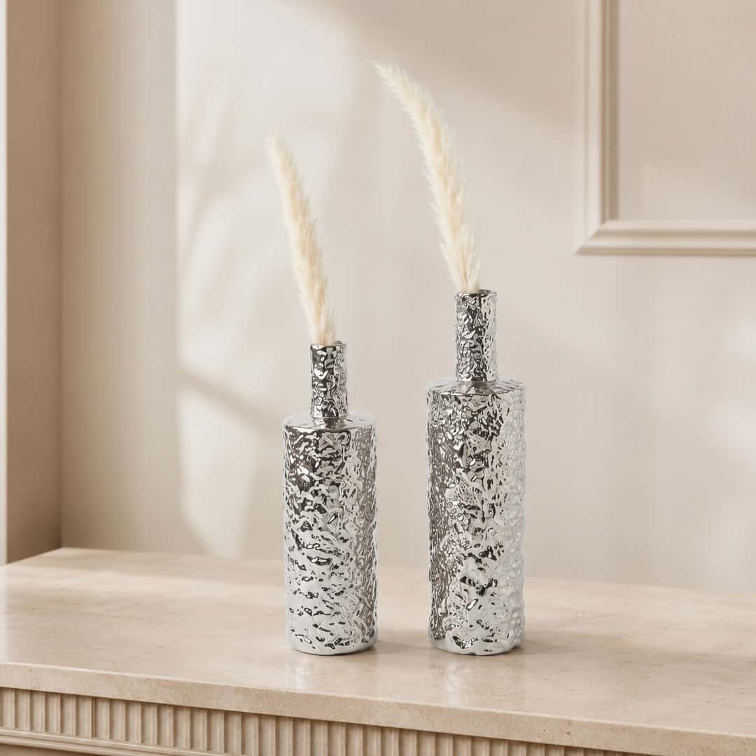 Silver Pampas Decorative Vase Set