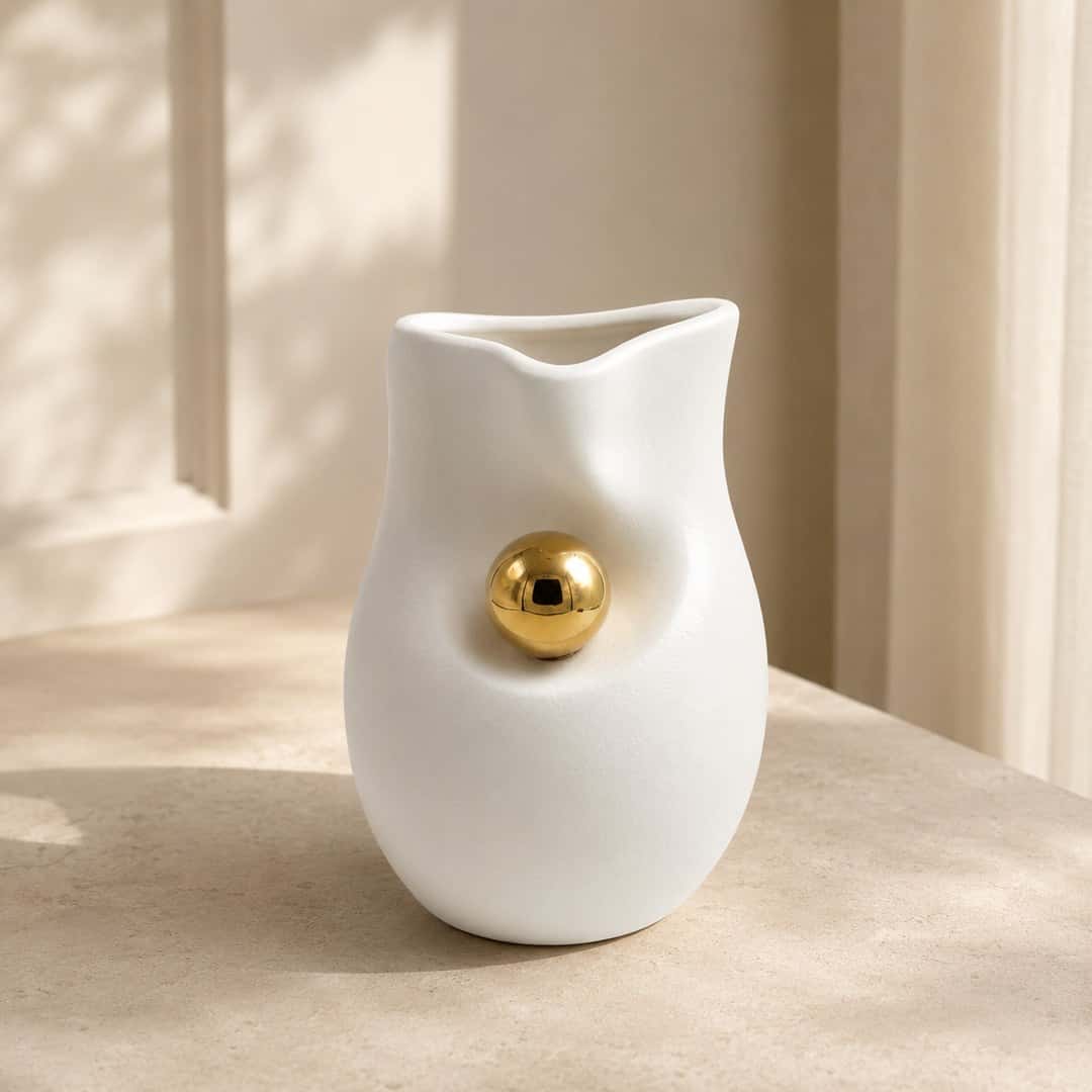 White Gold-Orb Sculptural Vase