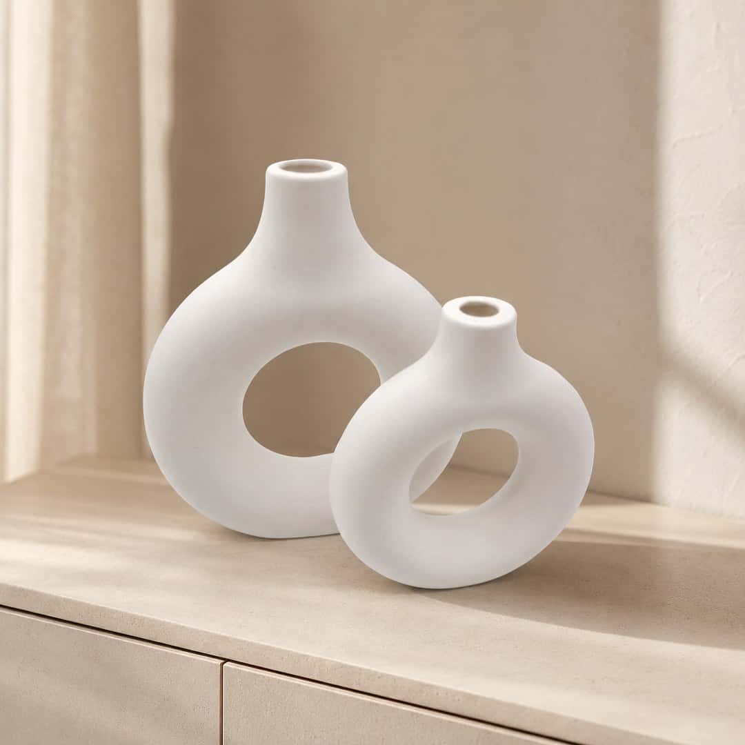 White Torus Decorative Vase Pair