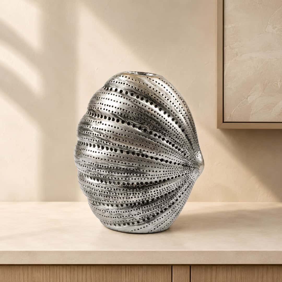 Silver-Tone Perforated Sculptural Vase