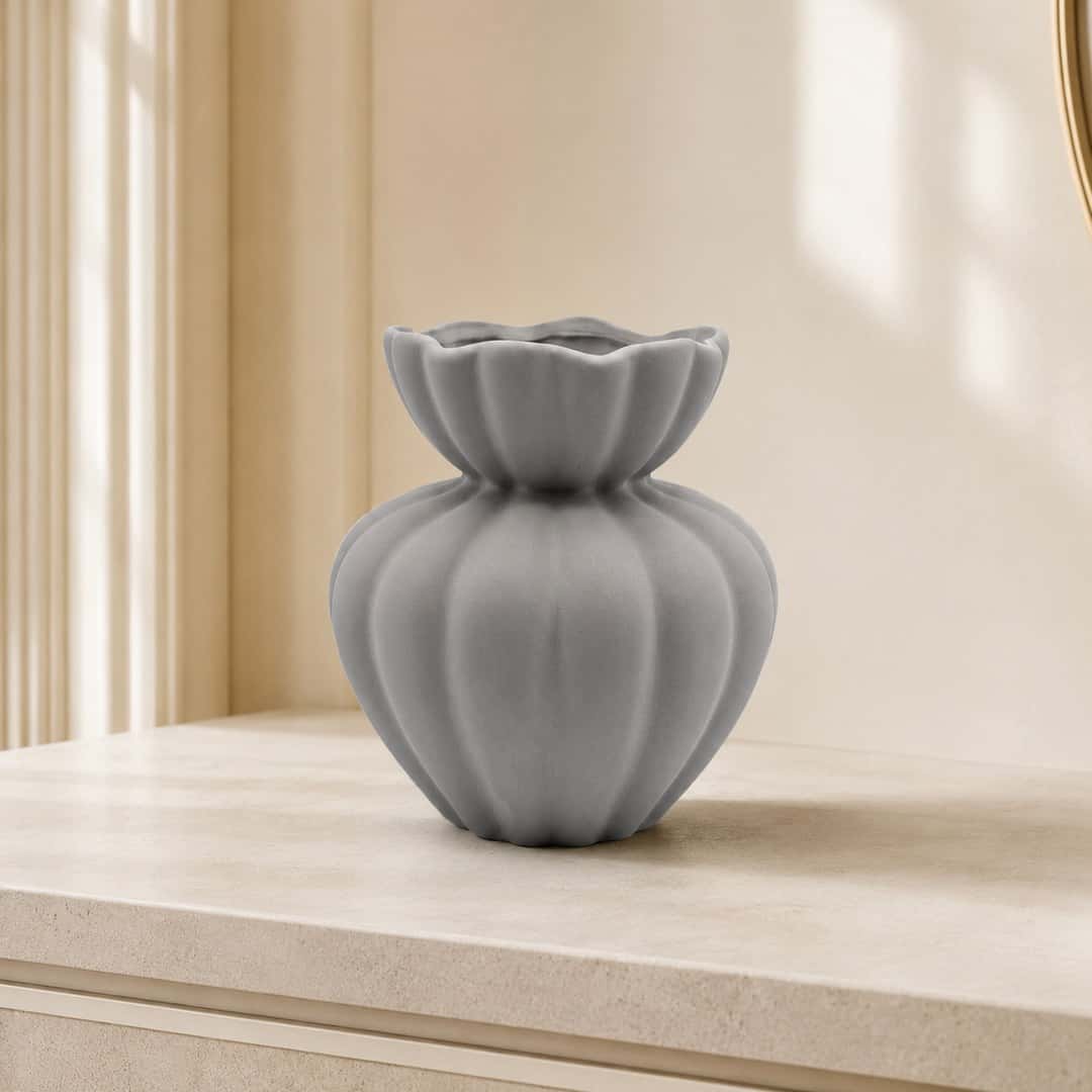 Gray Fluted Decorative Vase