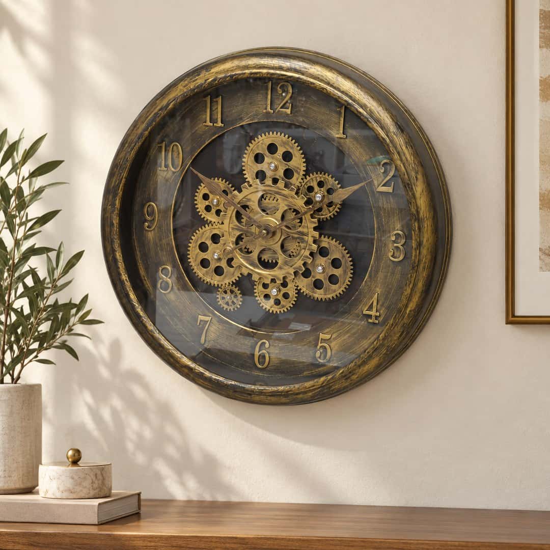 Antique Gold Steampunk Gear Wall Clock