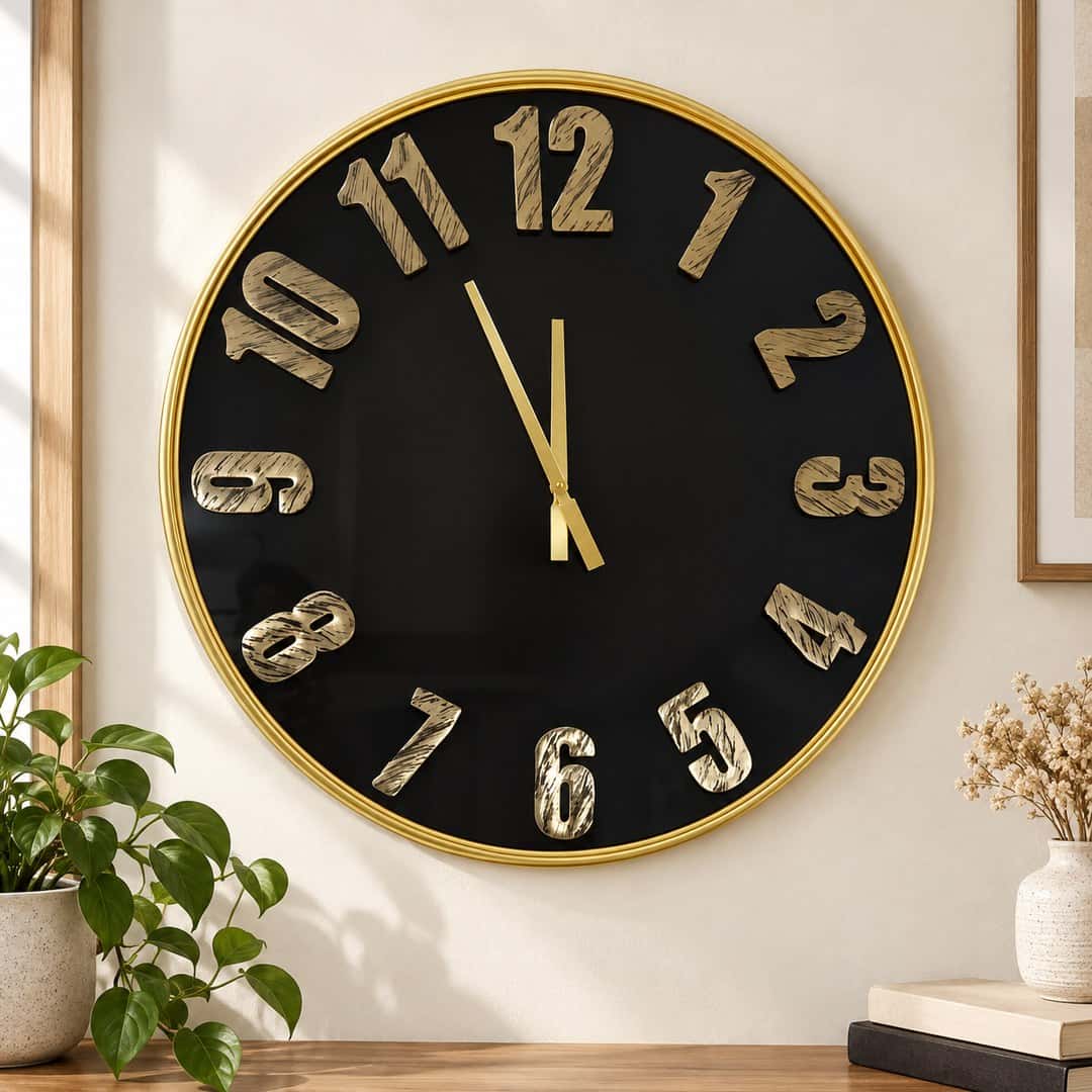 Black Gold Sculpted Numeral Wall Clock