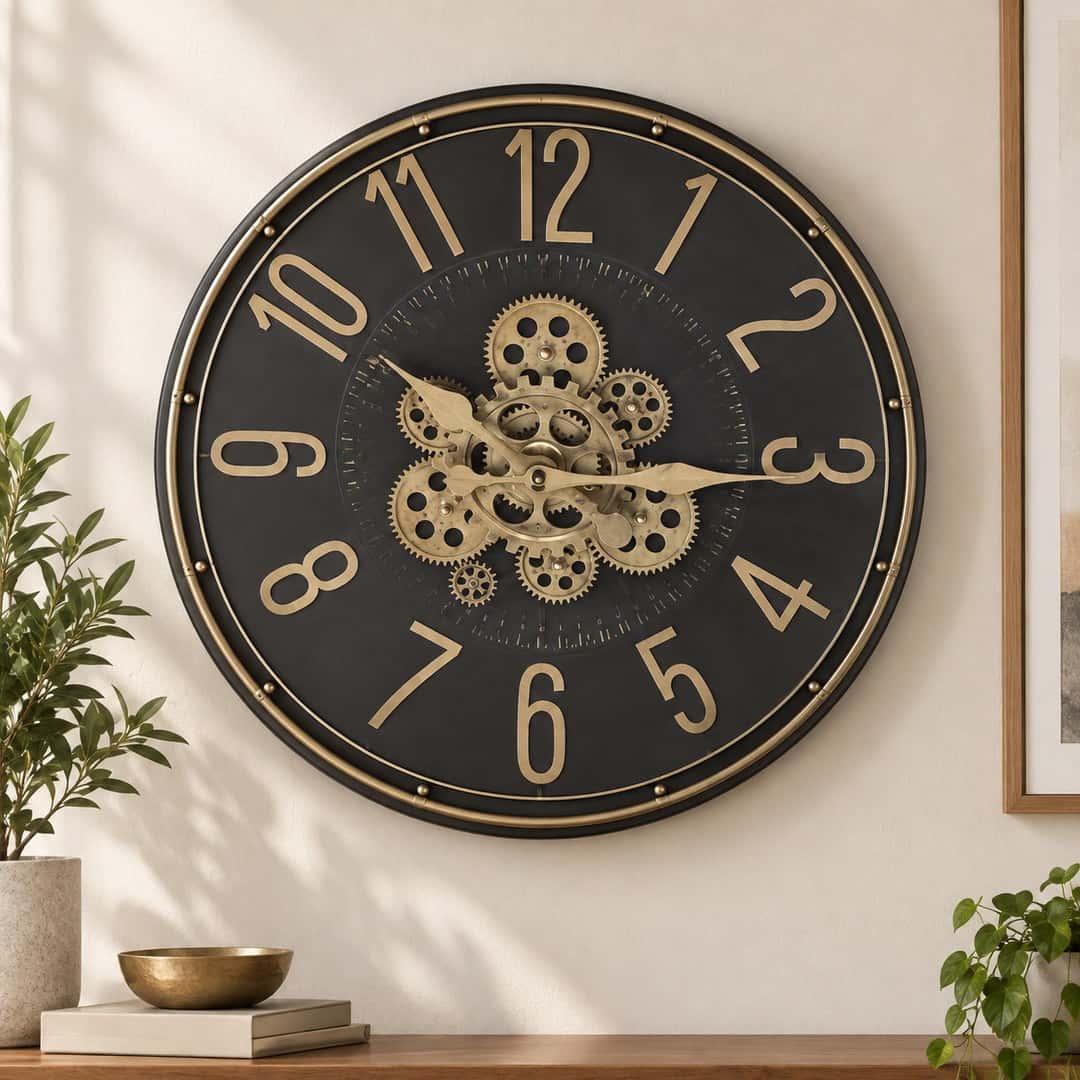 Black Gold Arabic Numeral Gear Wall Clock