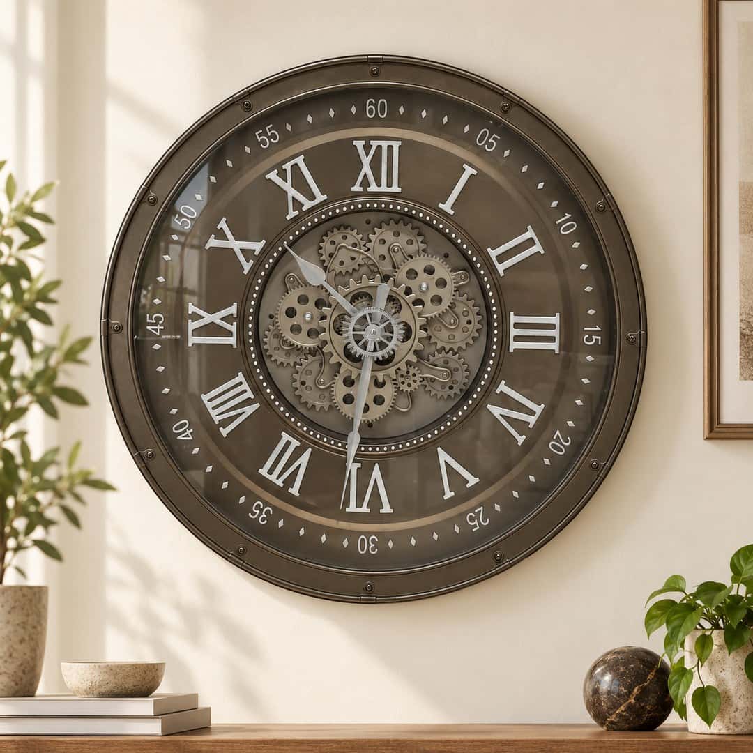 Bronze Silver Roman Gear Wall Clock
