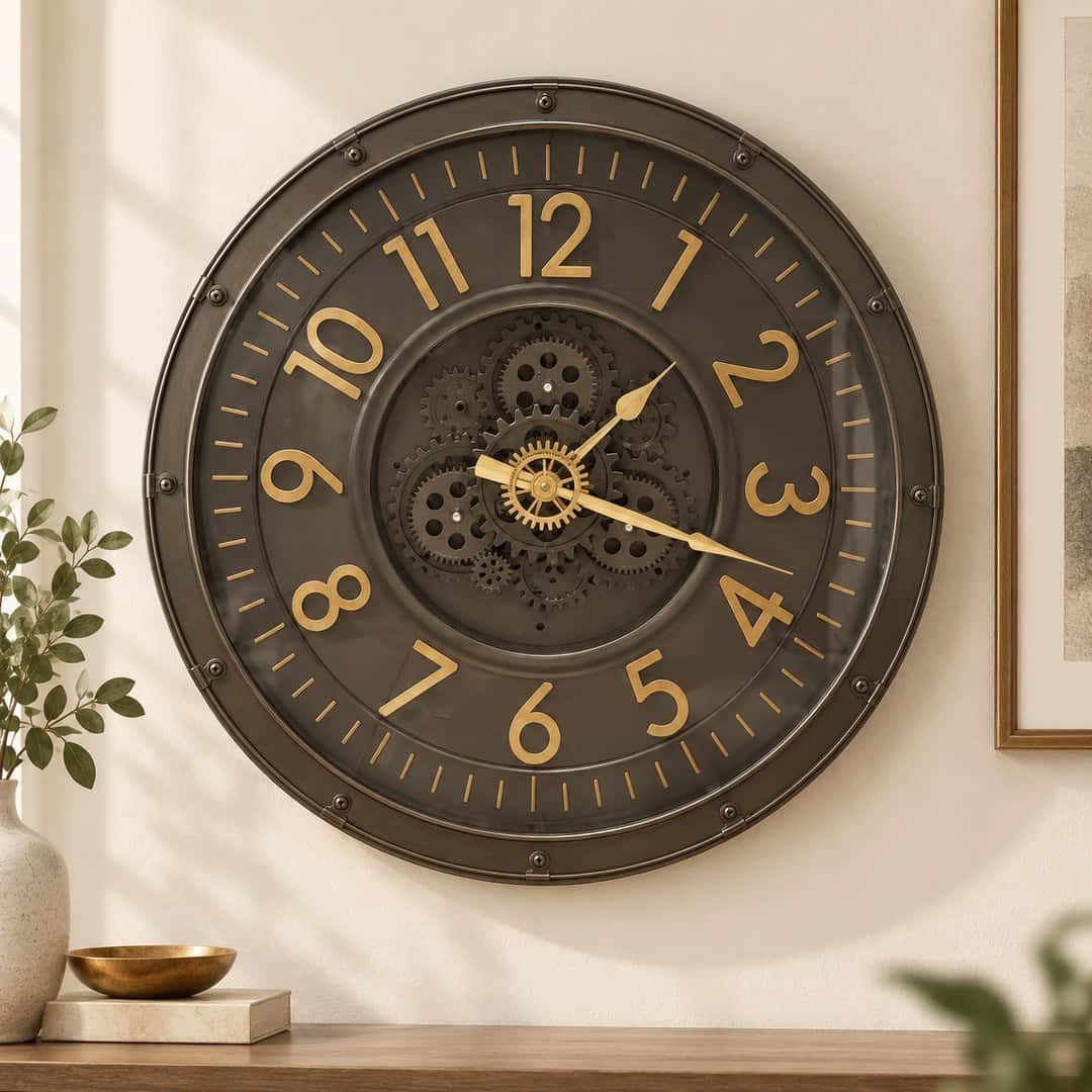 Bronze Gold Arabic Gear Wall Clock