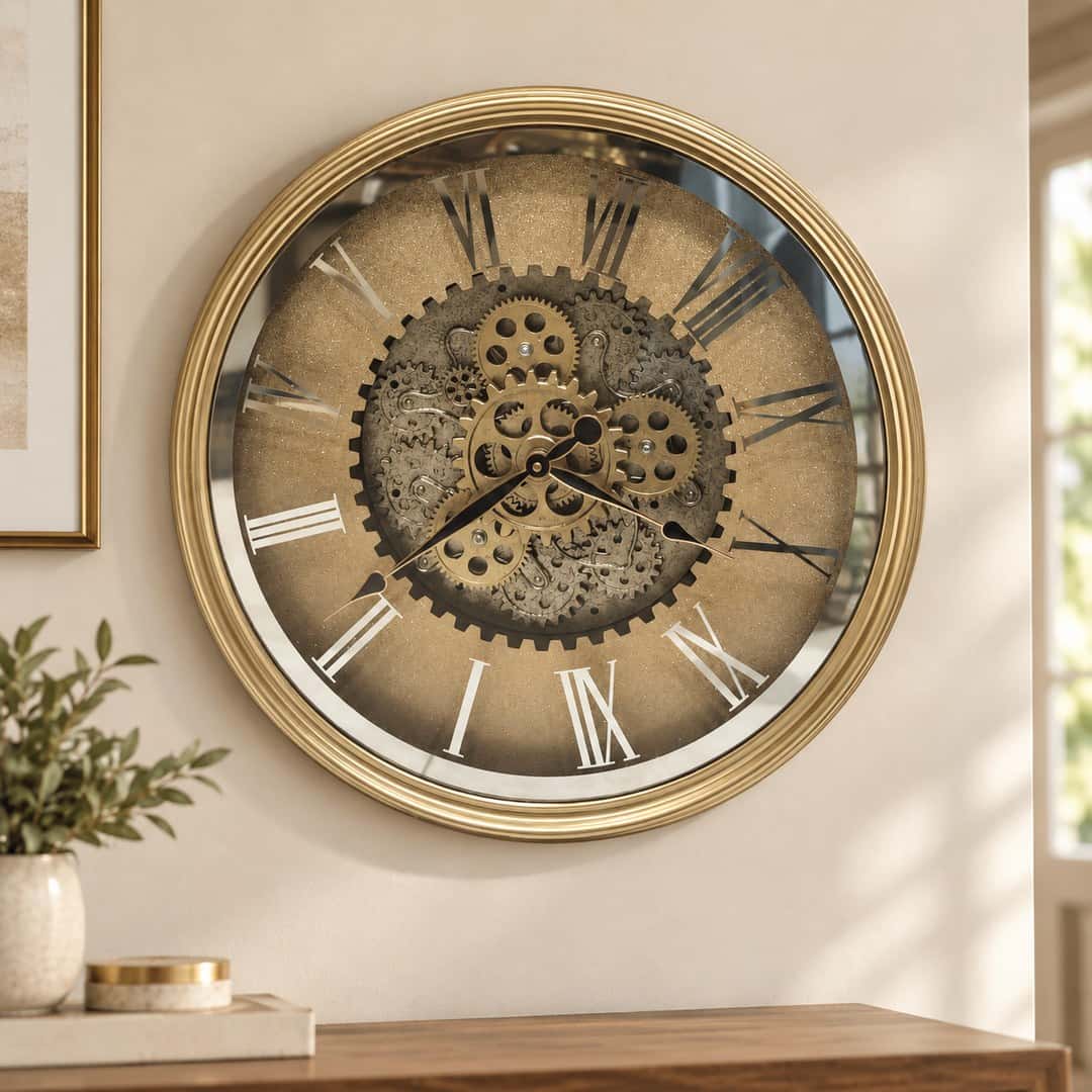 Gold Mirrored Roman Gear Wall Clock