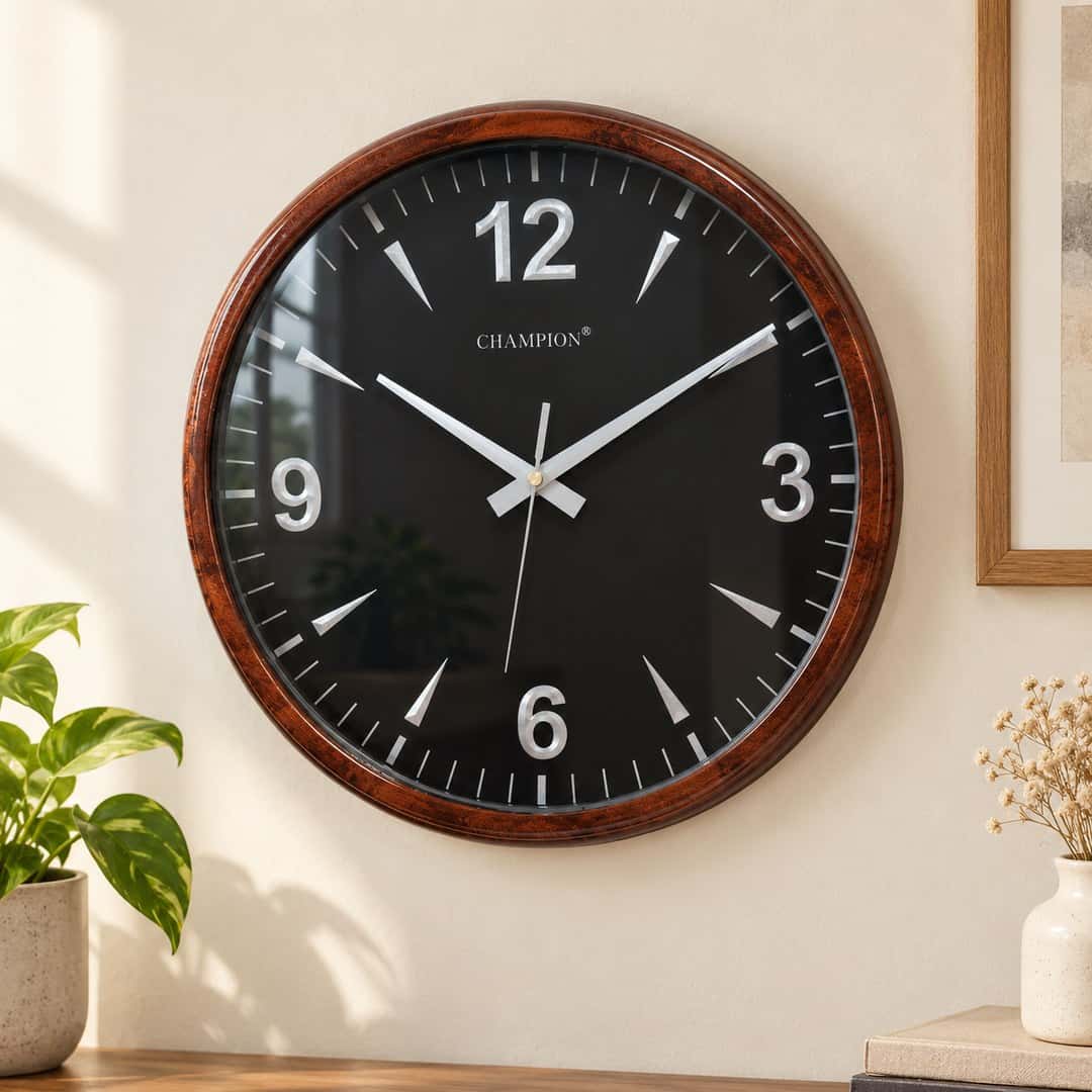 Champion Black Dial Wood-Look Wall Clock