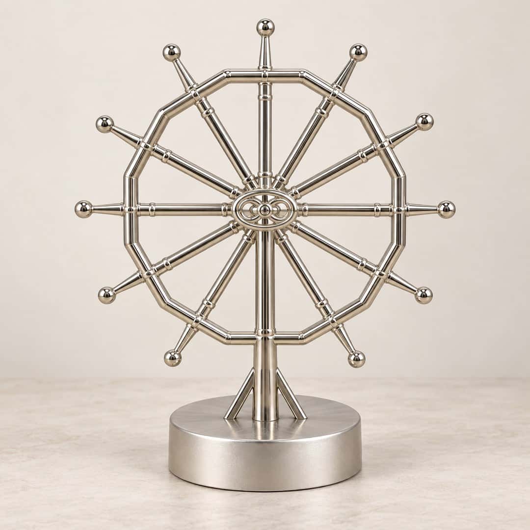 Silver-Tone Ship Wheel Table Sculpture