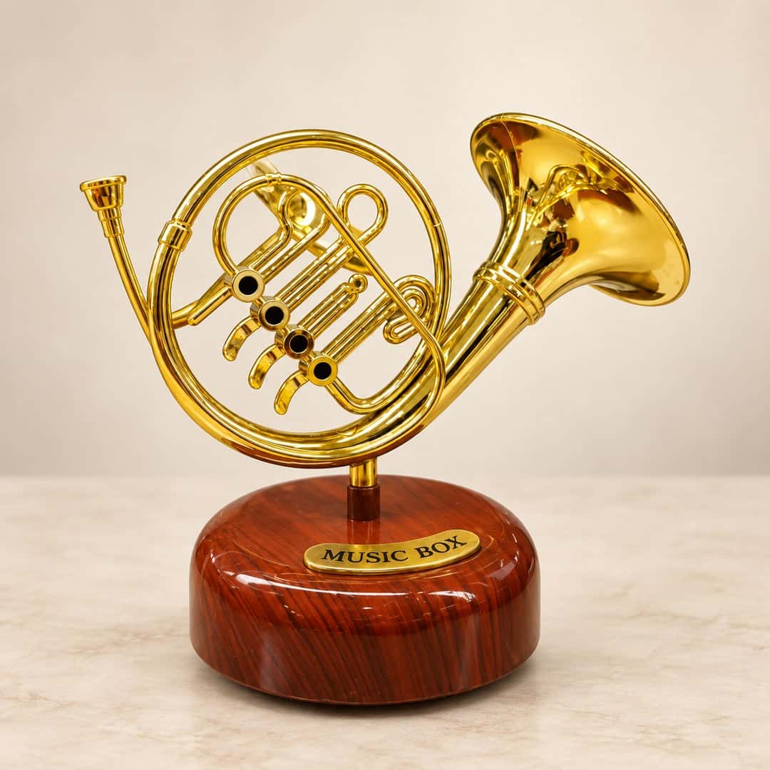 Gold-Tone French Horn Table Ornament