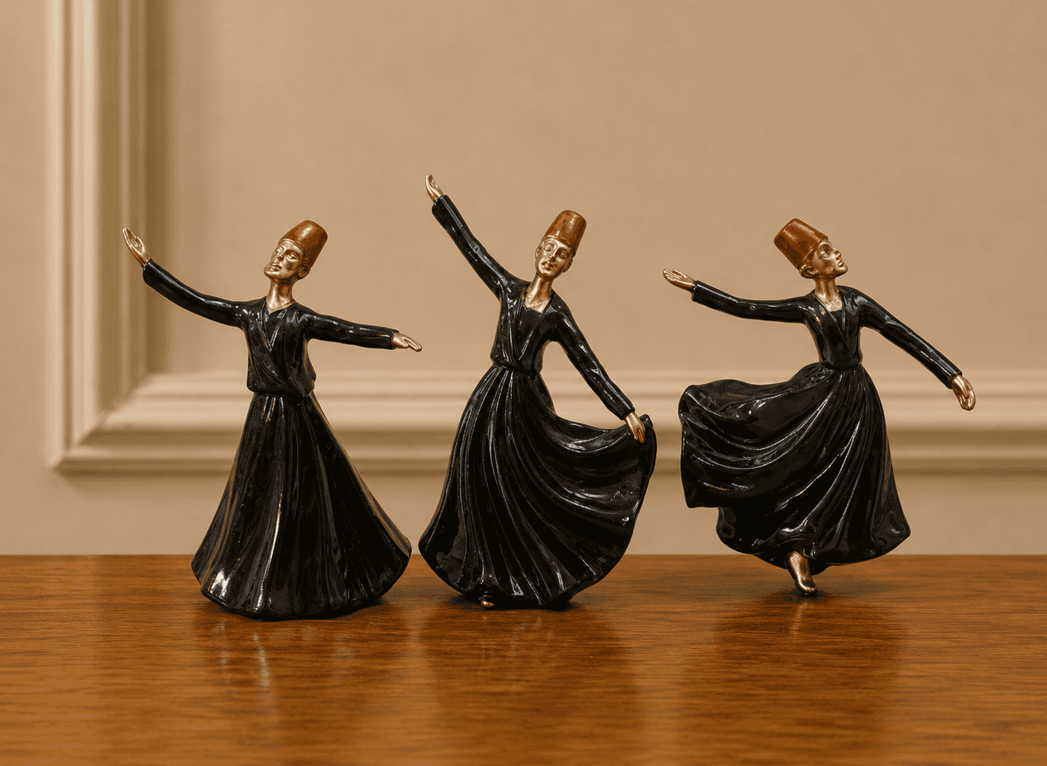Black Gold Whirling Dervish Figurine Set